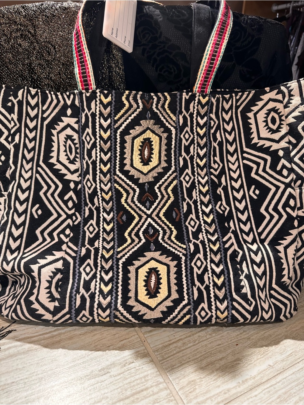 Karma Black, Cream & Pink Aztec-Pattern Tote